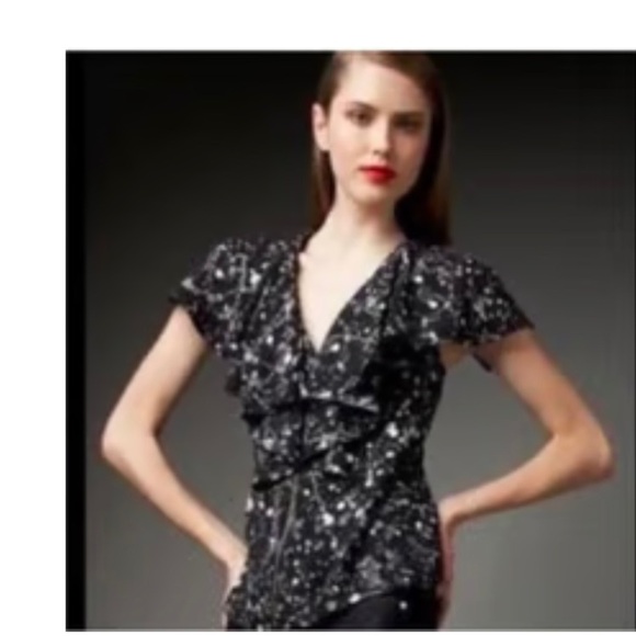 Tory Burch Rebecca Black White Ruffled Silk Blouse - Picture 1 of 13